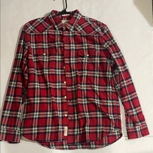 Lucky Brand Red and Blue Plaid Men's Flannel Shirt